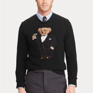 Ralph Lauren Martini Tuxedo Polo Bear Black Wool Jumper Sweater